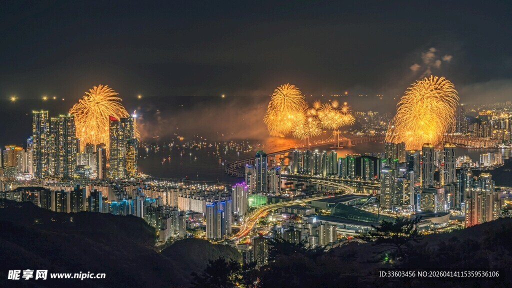城市璀璨夜景烟火绽放