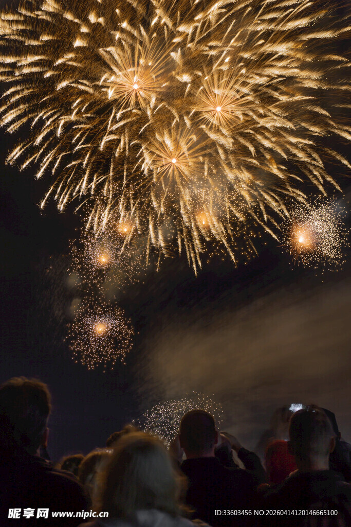 夜空中绚烂的烟花表演