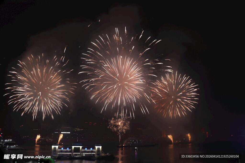 夜空中绚烂绽放的烟花