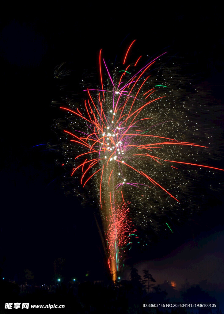 夜空中绚丽绽放的烟花