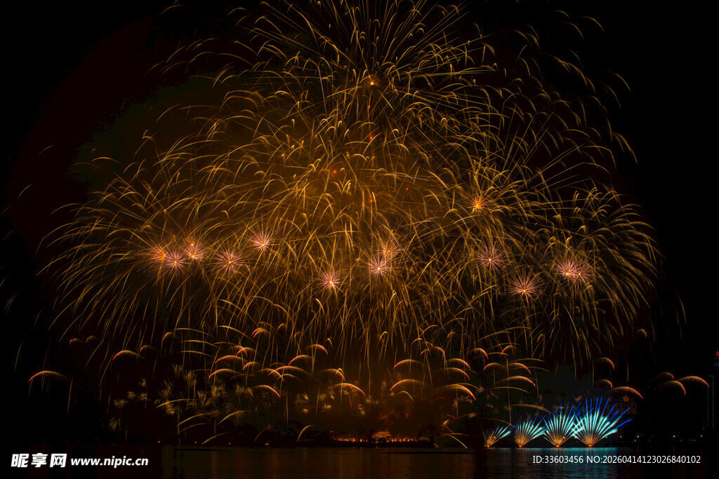 夜空中绚烂绽放的烟花