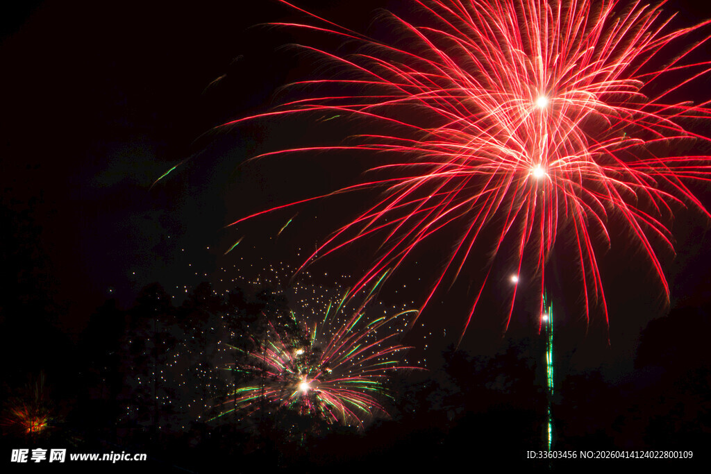 夜空中绚烂绽放的烟花