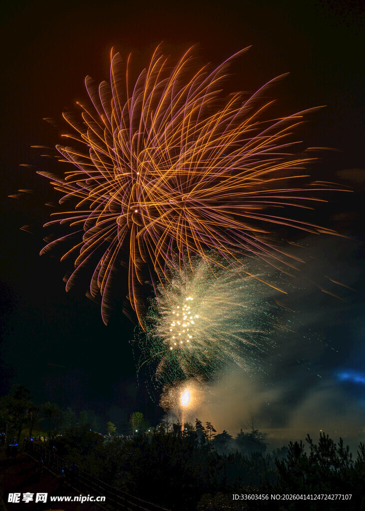 夜空中绚烂的烟花绽放
