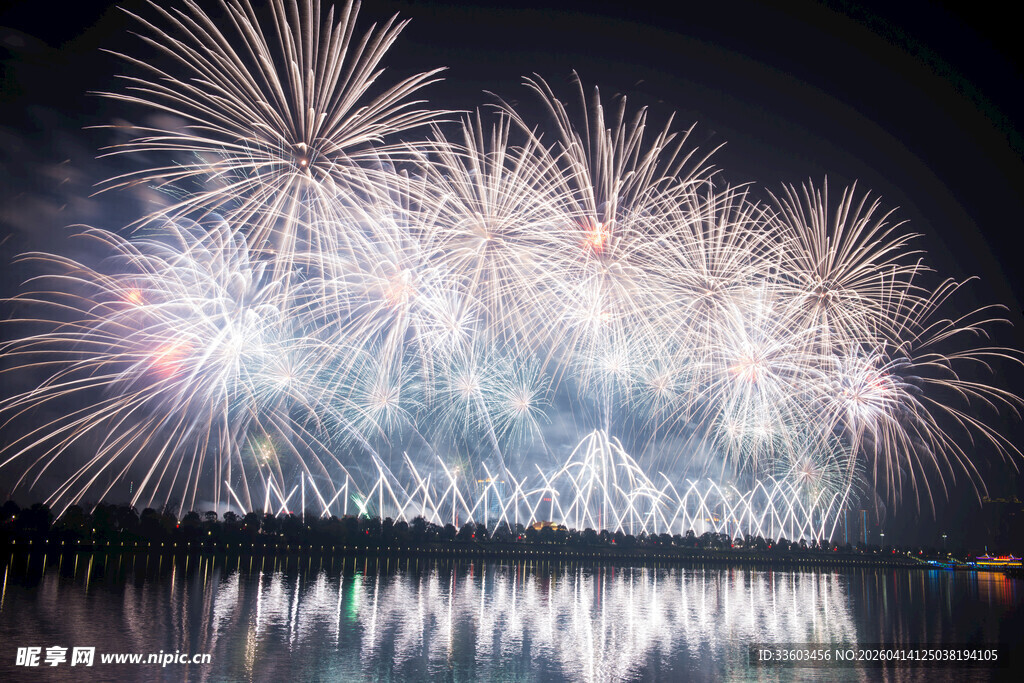 夜空中绚烂绽放的烟花