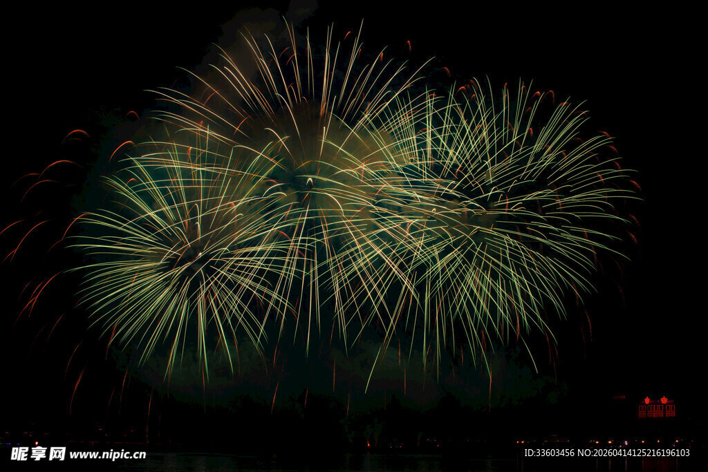 夜空中绚烂的绿色烟花