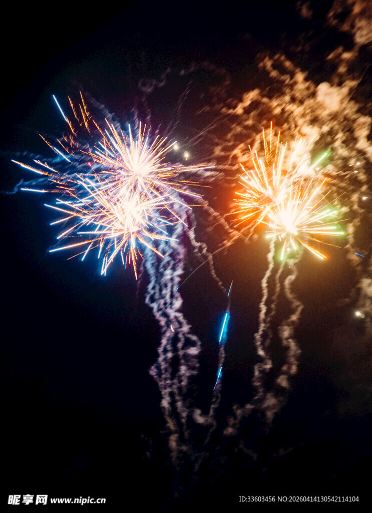 夜空中绚烂绽放的烟花