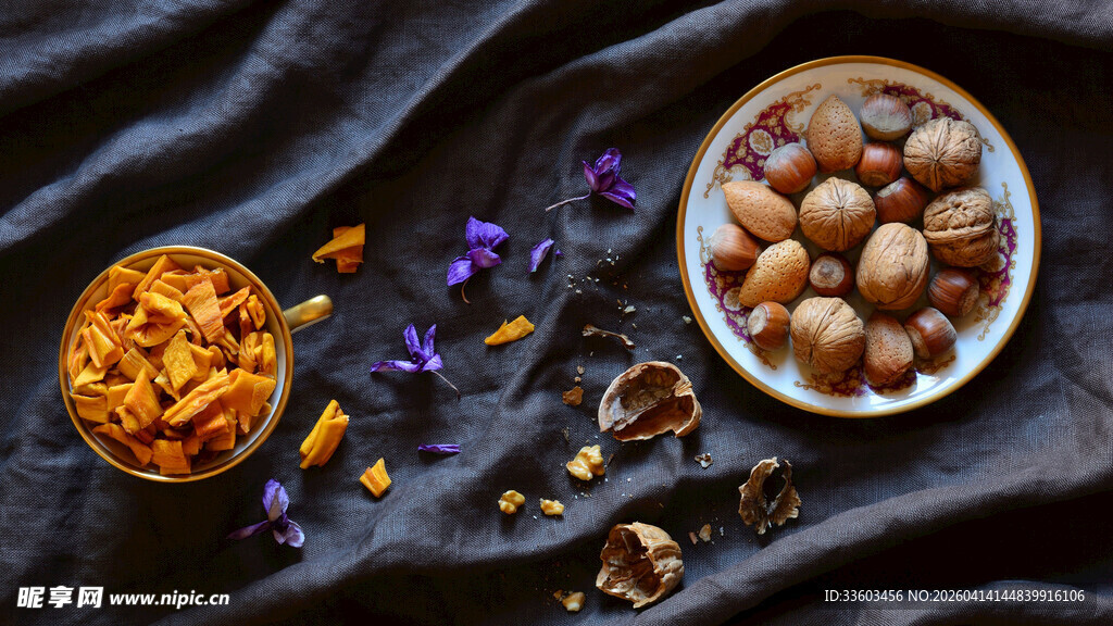 美味坚果与花茶的精致组合