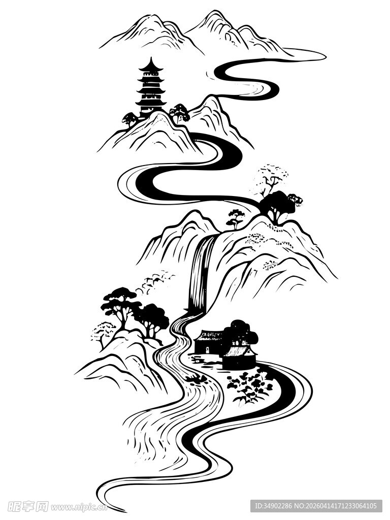 高山流水水墨山水背景