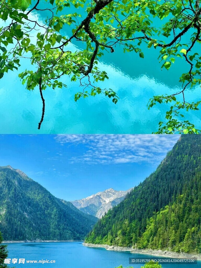 青山碧水蓝天美景如画