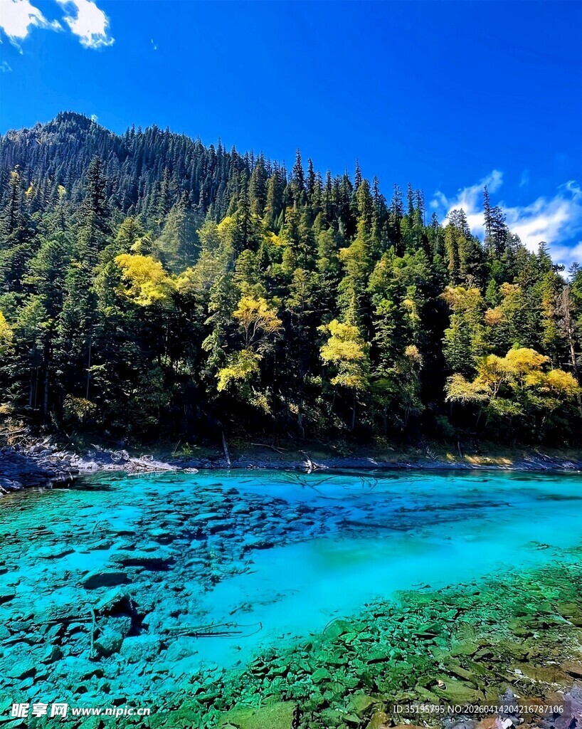 梦幻蓝湖映山林