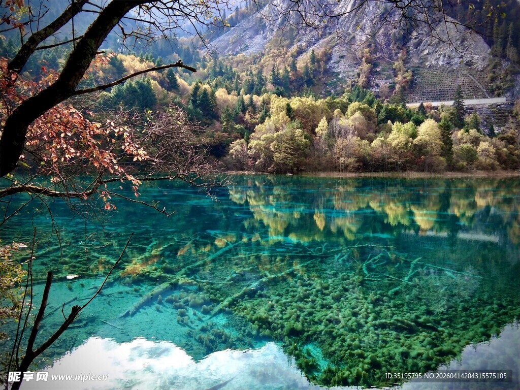 梦幻蓝绿湖水山林美景