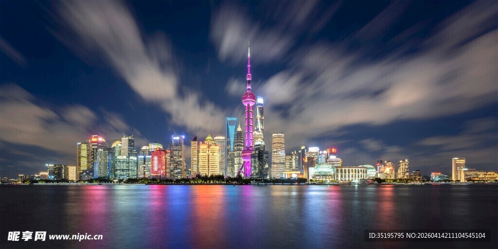 上海璀璨夜景外滩建筑群