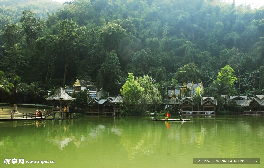 湖畔绿荫下的宁静景致