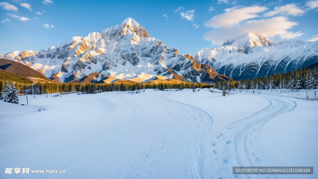 雪山雪景中的宁静雪地之路