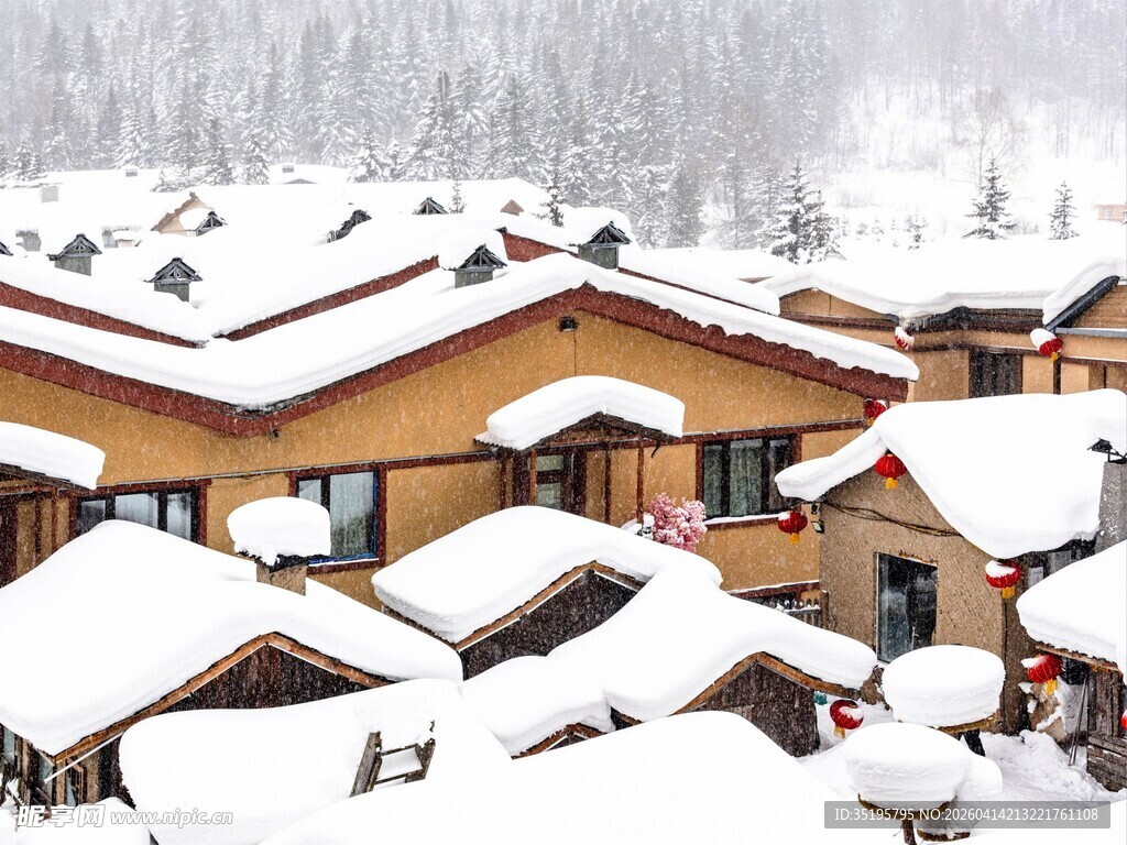 雪覆村庄冬日静谧美景