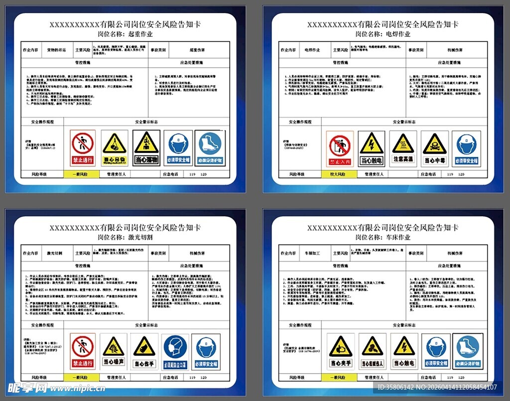 四张电气安全标识牌展示