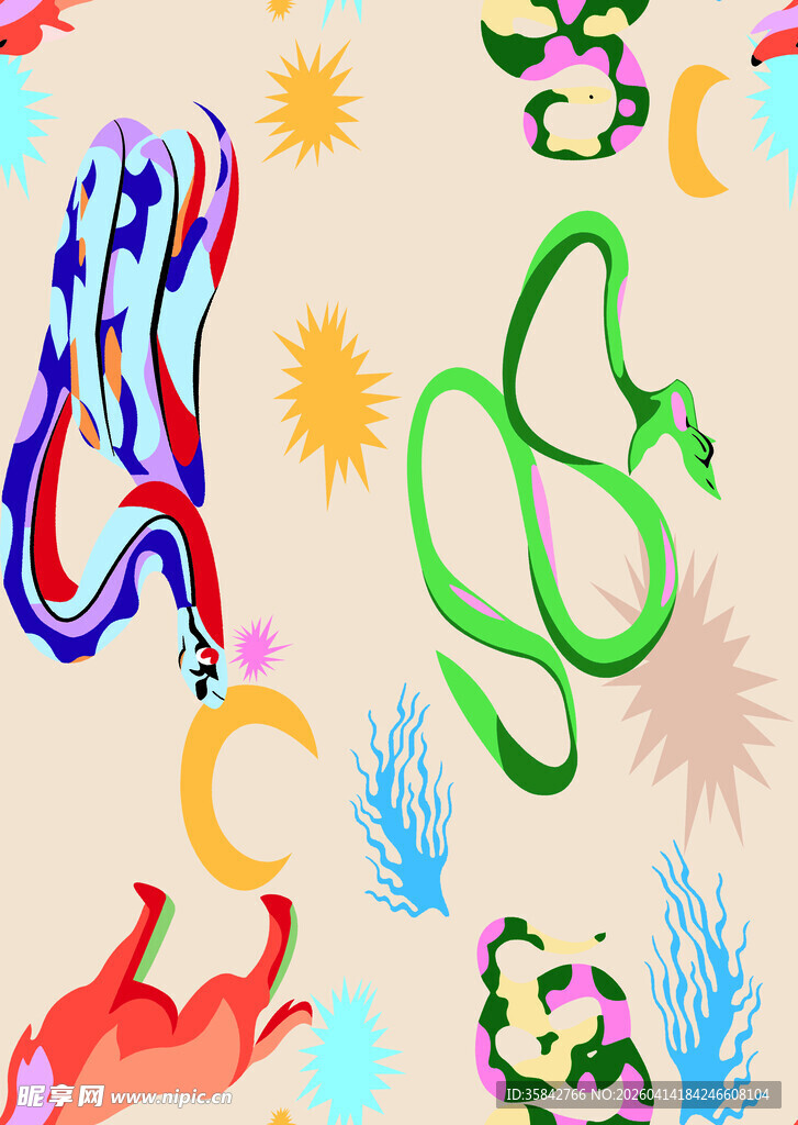 多彩抽象海洋元素插画