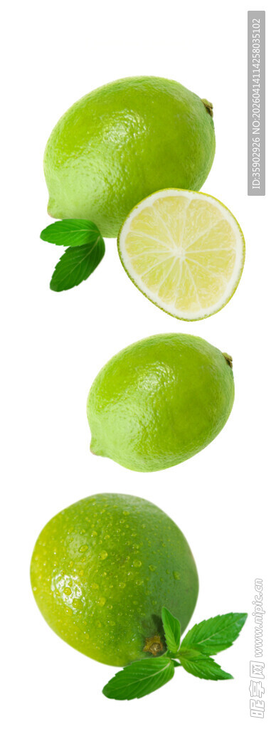 新鲜青柠带叶清新呈现