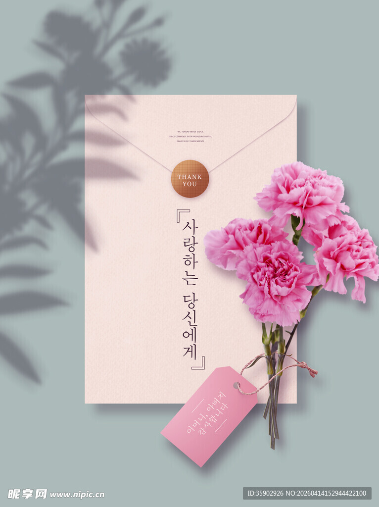 粉色康乃馨与信封浪漫组合