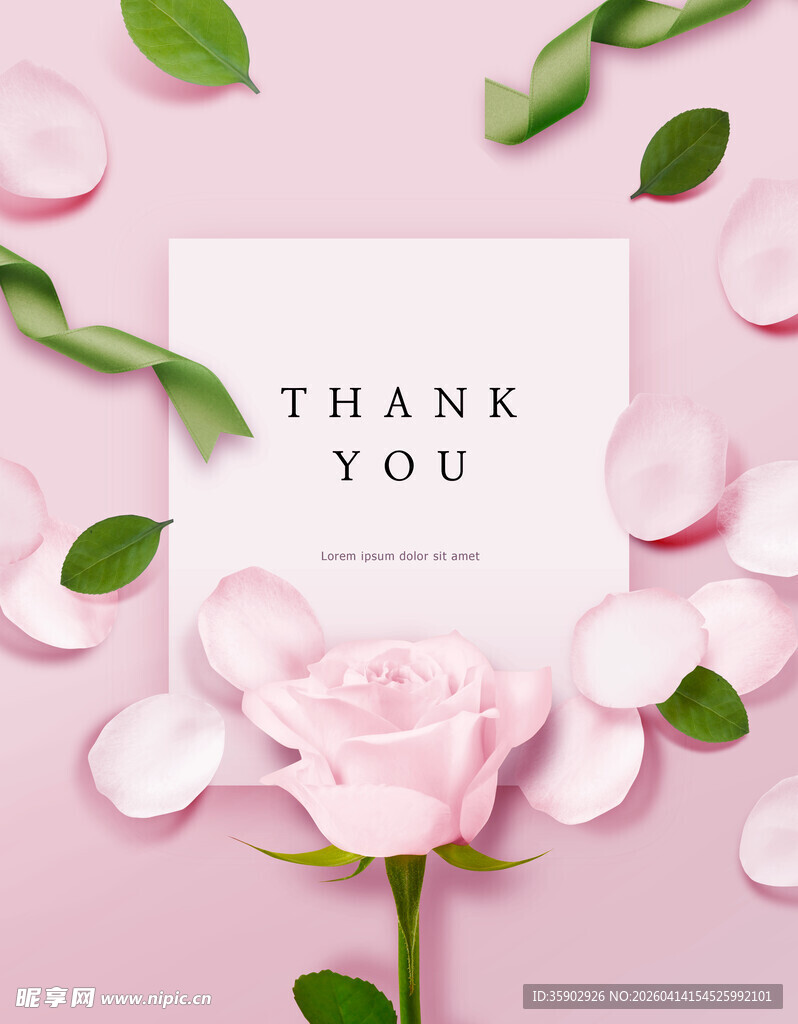 粉色玫瑰感谢卡装饰场景