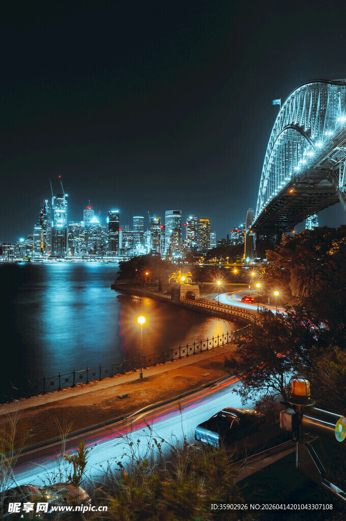 悉尼夜景海滨城市璀璨灯火