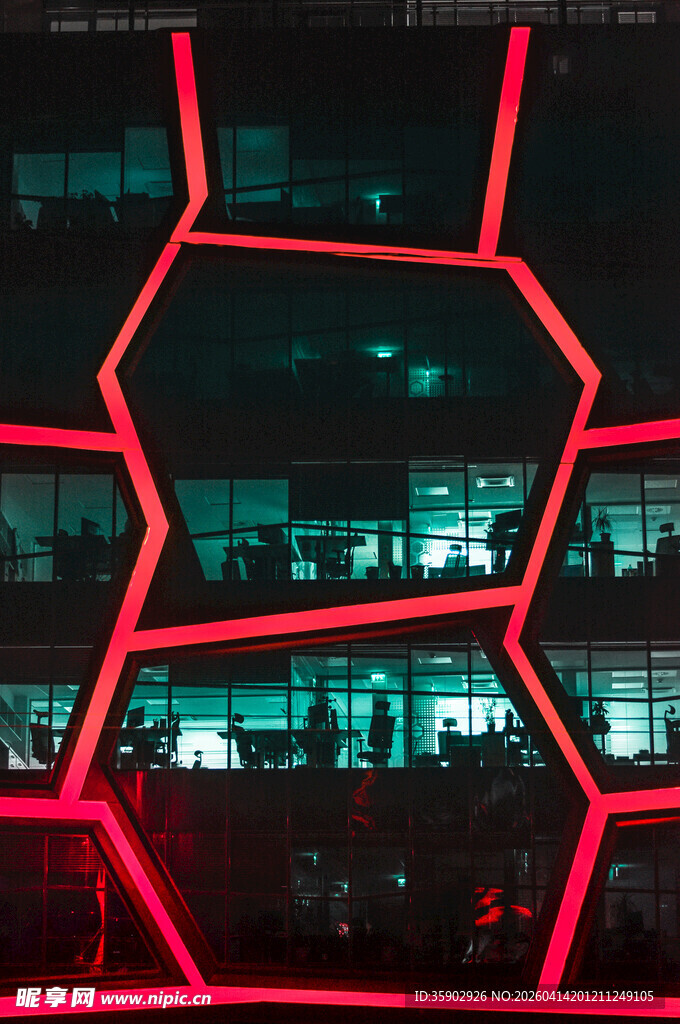 未来感六边形光影建筑空间