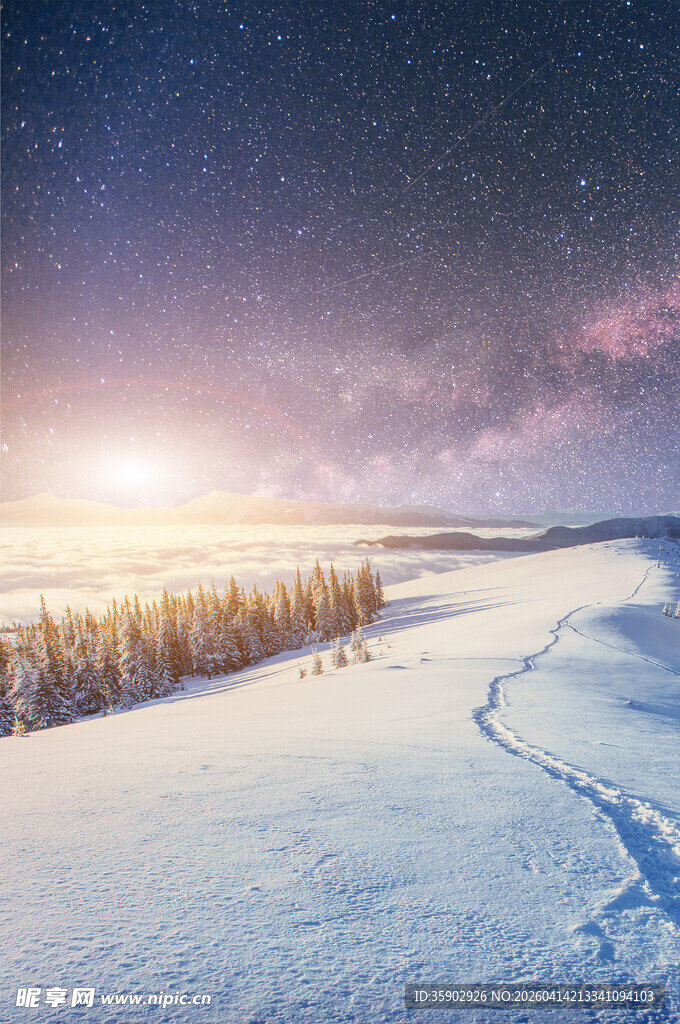 雪野星空下的静谧之路