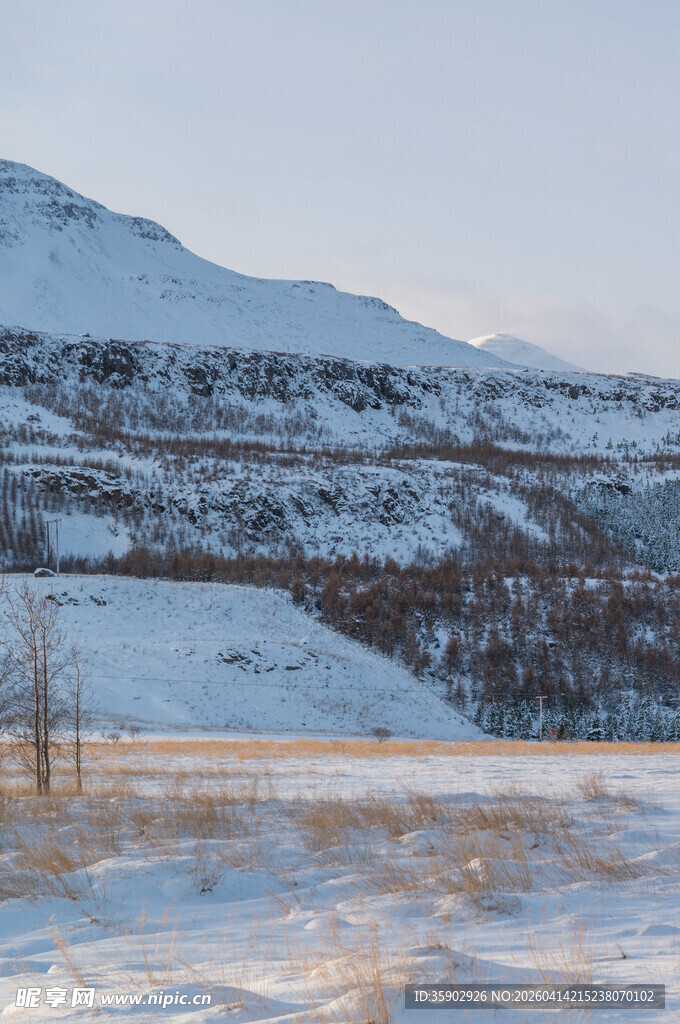 冬日雪景中的开阔山地风光