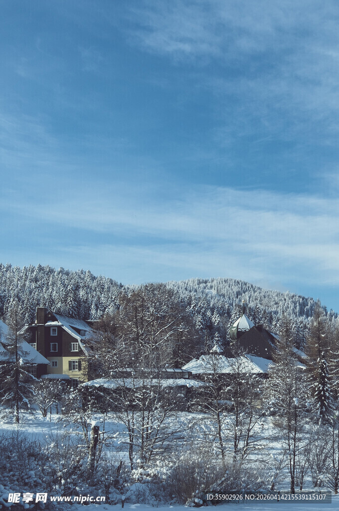 冬日雪景中的静谧村落