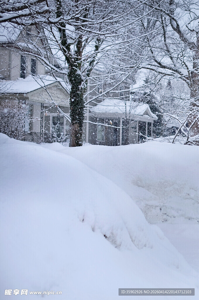 冬日雪景中的温馨住宅区
