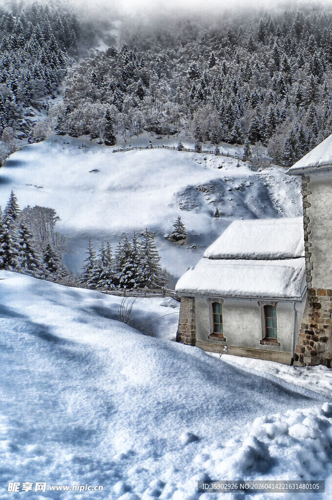 冬日雪覆村庄美景