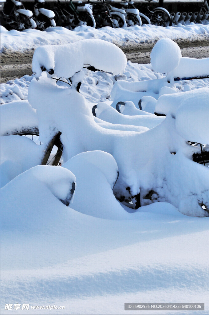 冬日雪景中的被雪覆盖物件