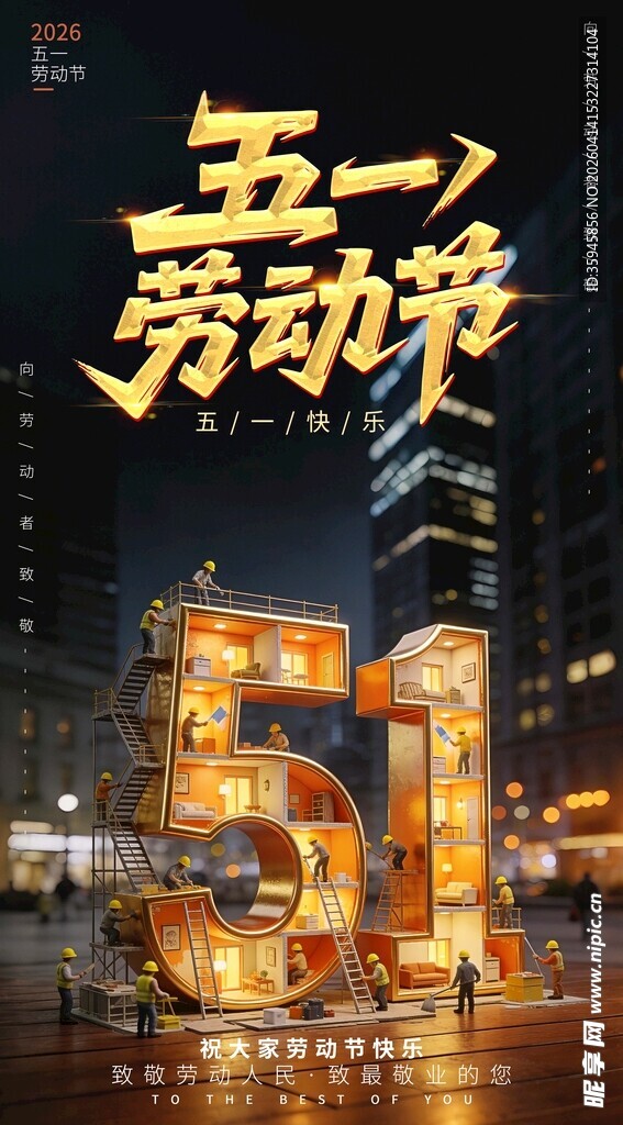 五一劳动节城市夜景灯光秀