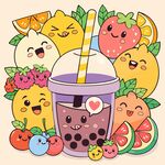 卡通水果奶茶