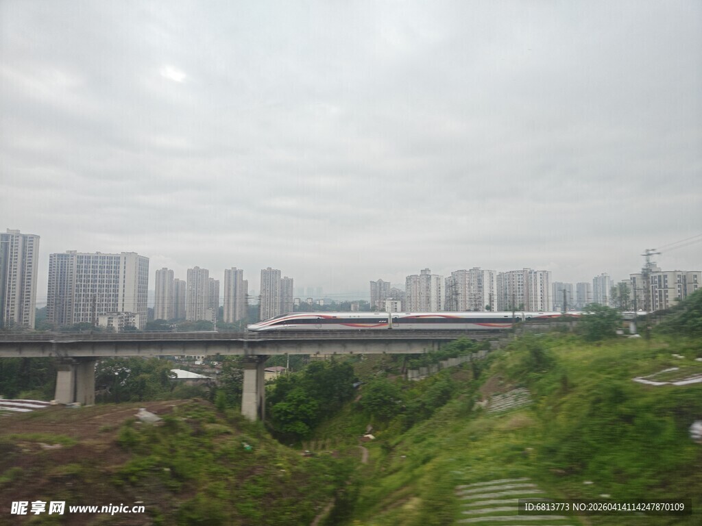 城市远郊风景 绿植与高楼 