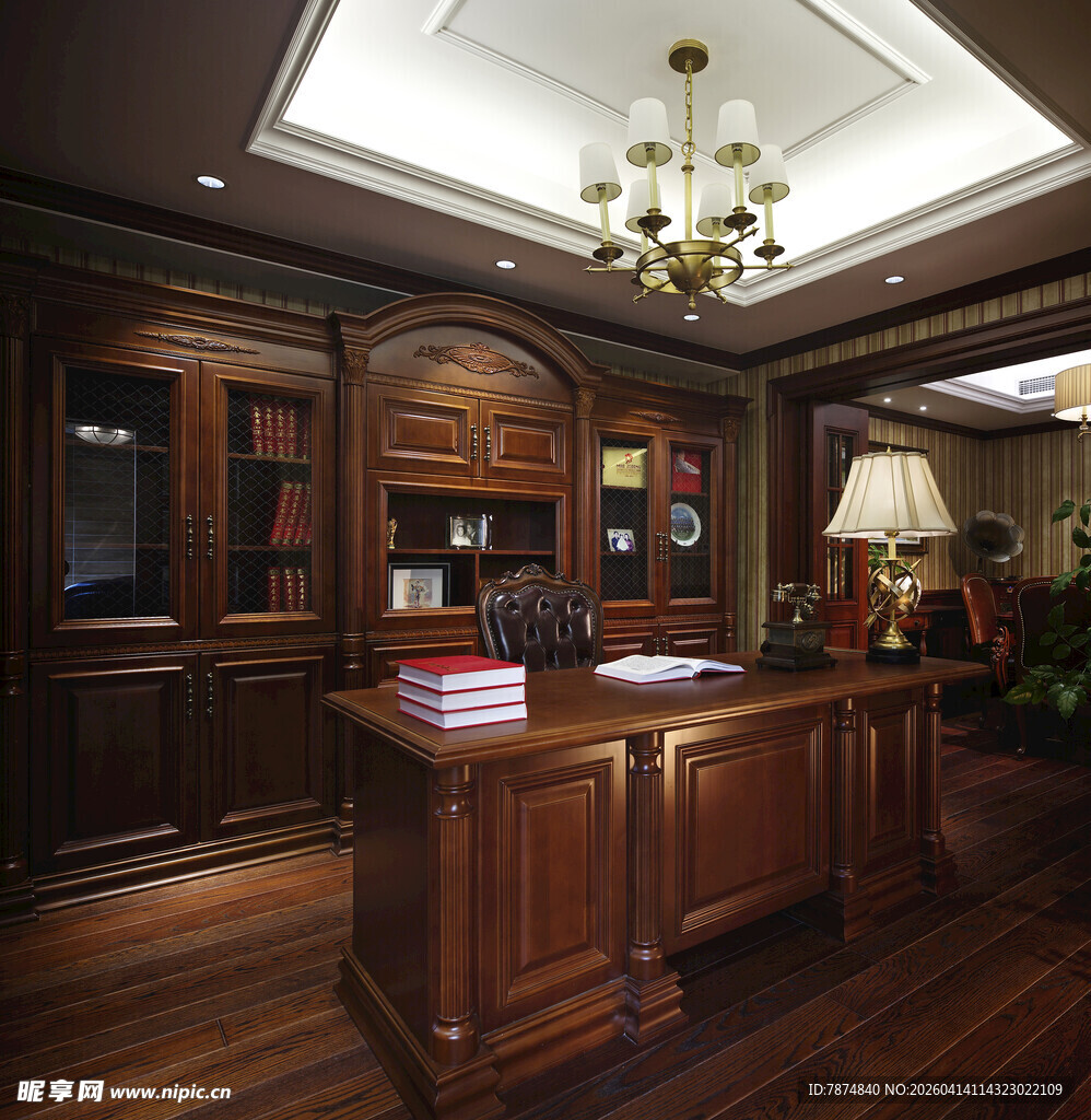 豪华实木书房办公场景