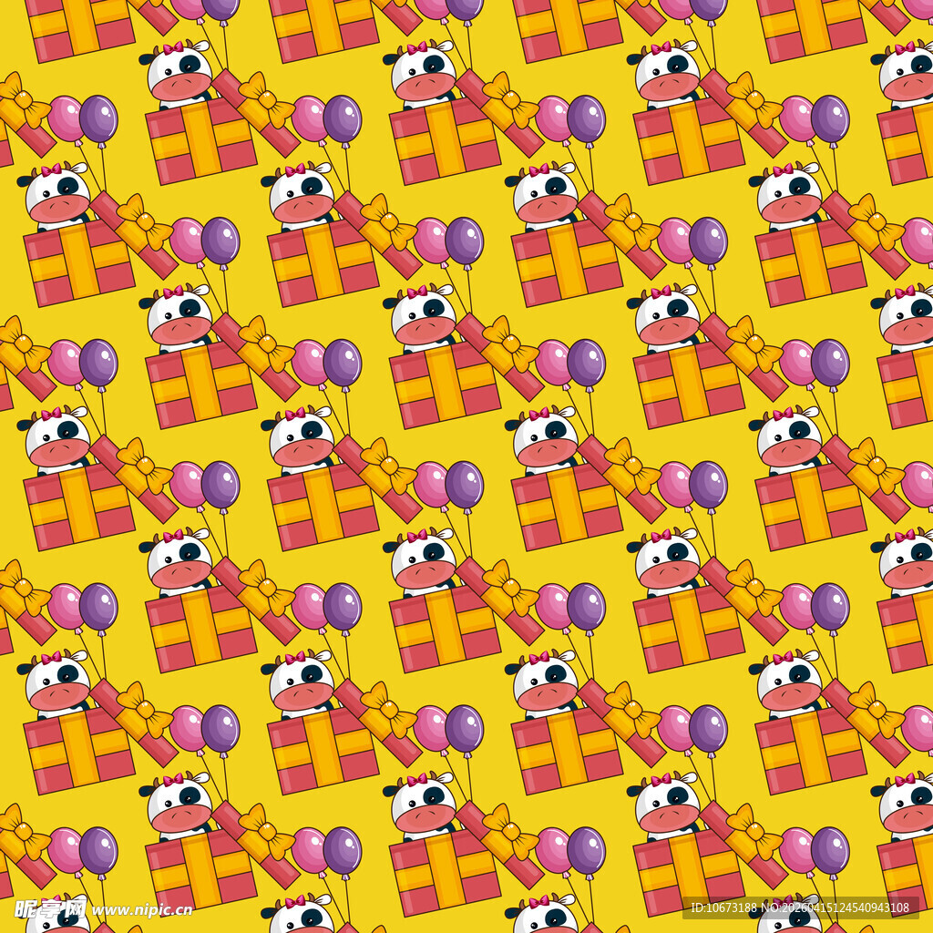 奶牛红色礼盒图案背景图片