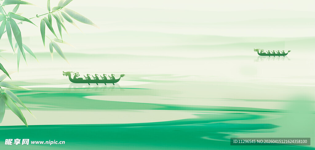 水墨江上龙舟端午背景