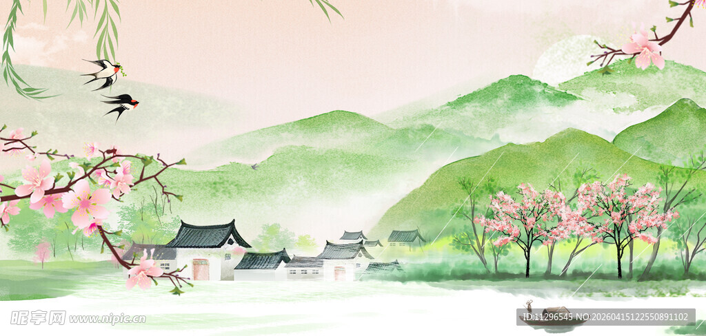 春日山水诗意画卷