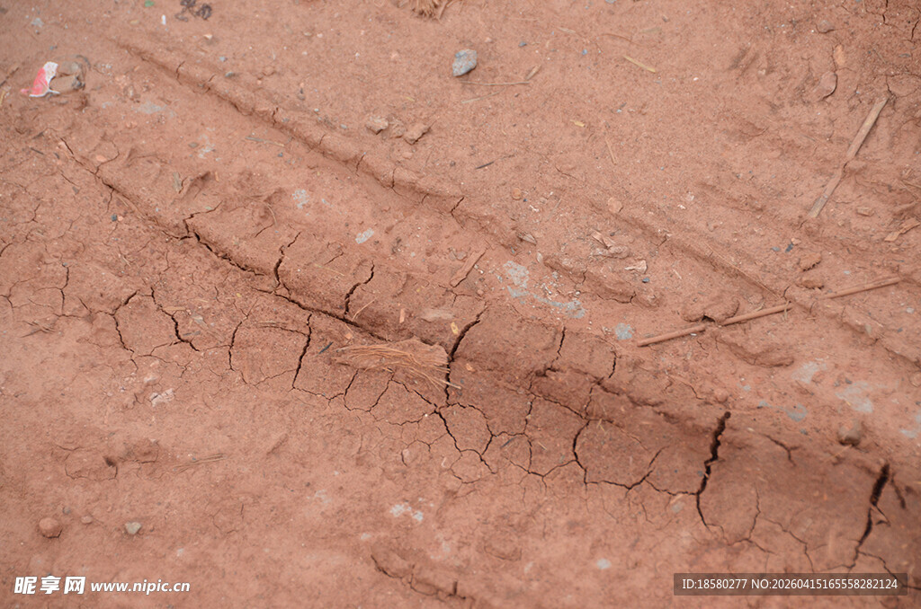 泥土上的轮胎纹路痕迹