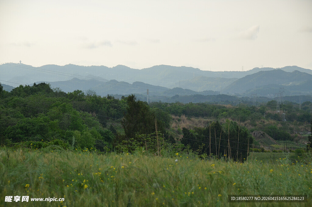 山间绿野 远观连绵山脉