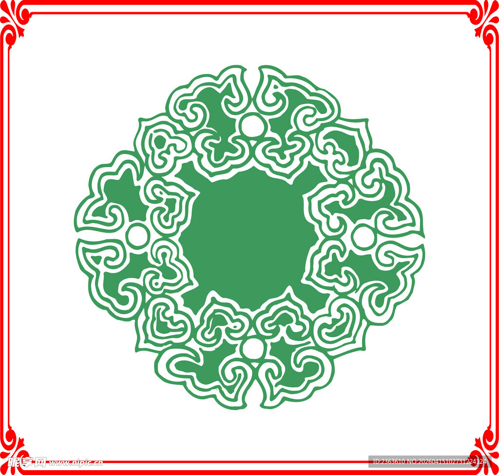中式绿色圆形花纹图案