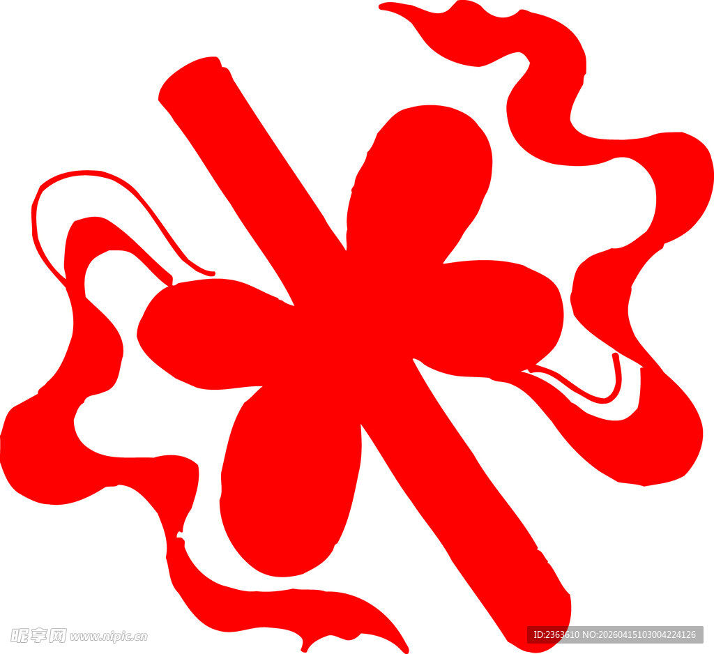 红色花朵飘带装饰图案