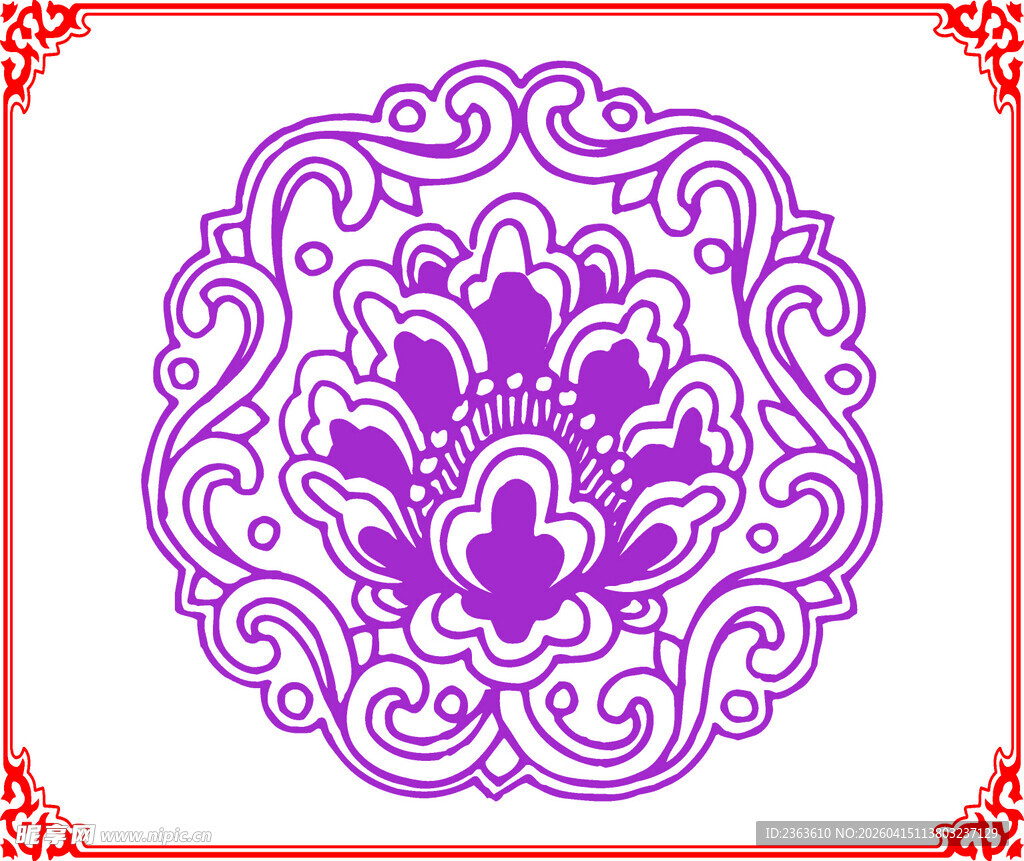 紫色中式传统花卉纹图案