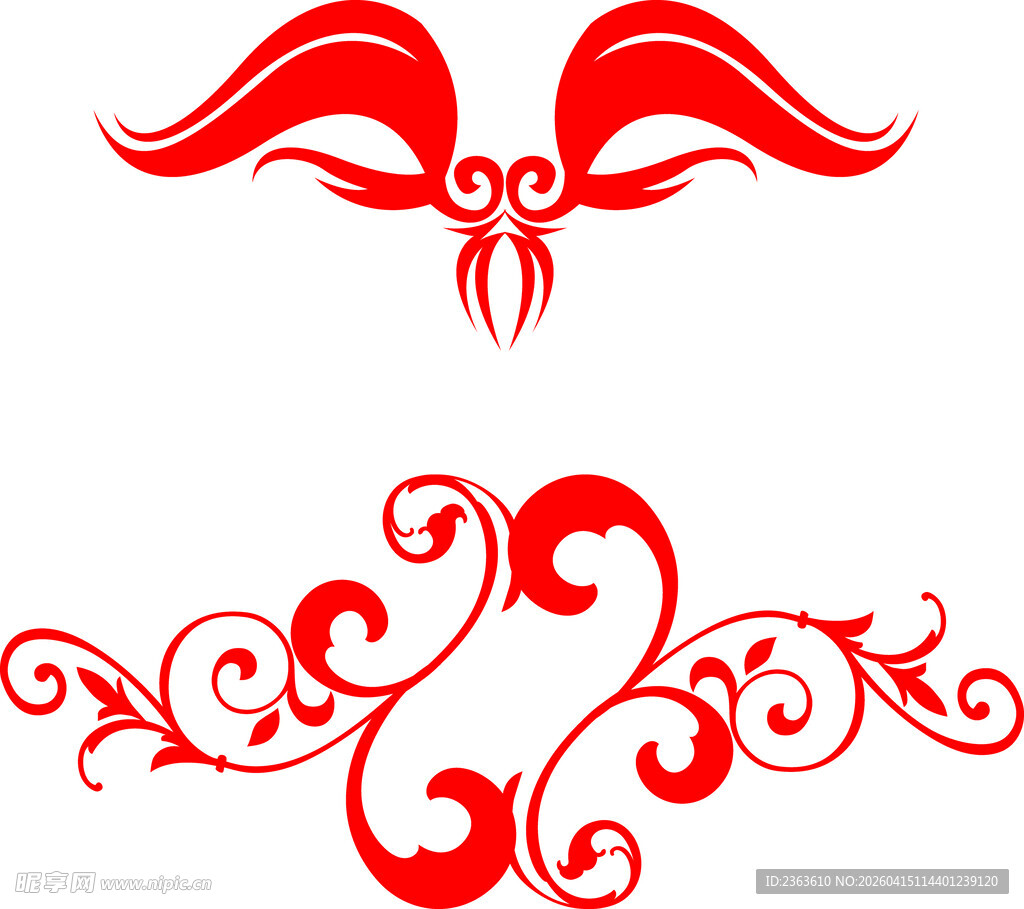 红色精美翅膀与花纹图案