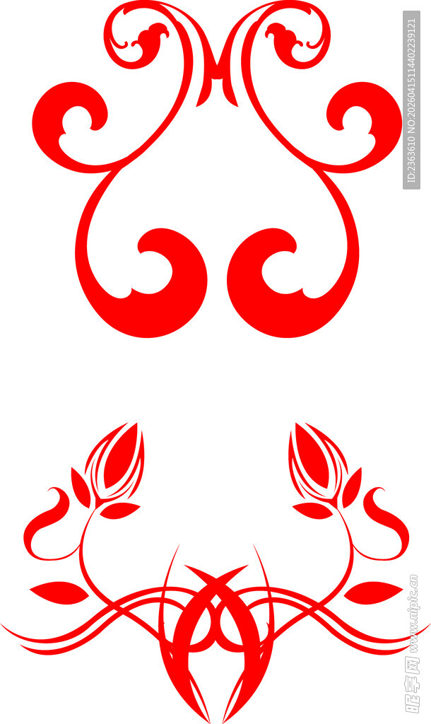 精美红色花纹装饰图案