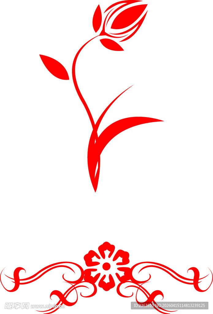 红色花卉装饰图案