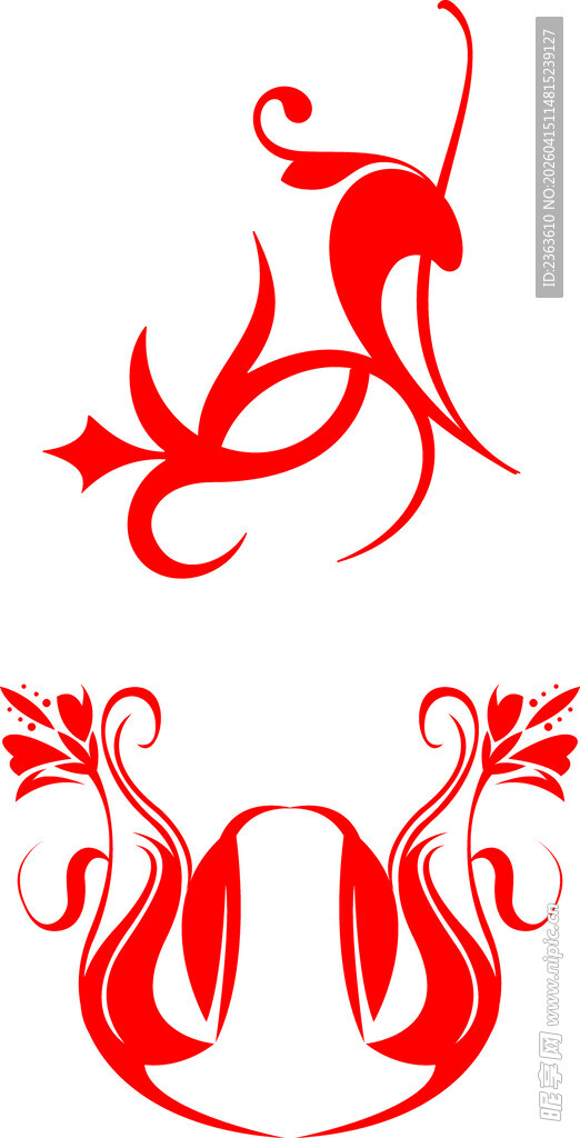 红色灵动花纹图案设计