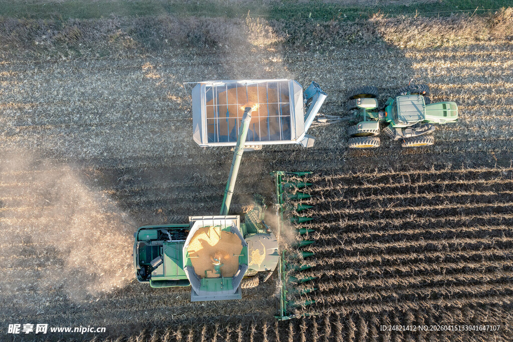 农田中联合收割机作业场景
