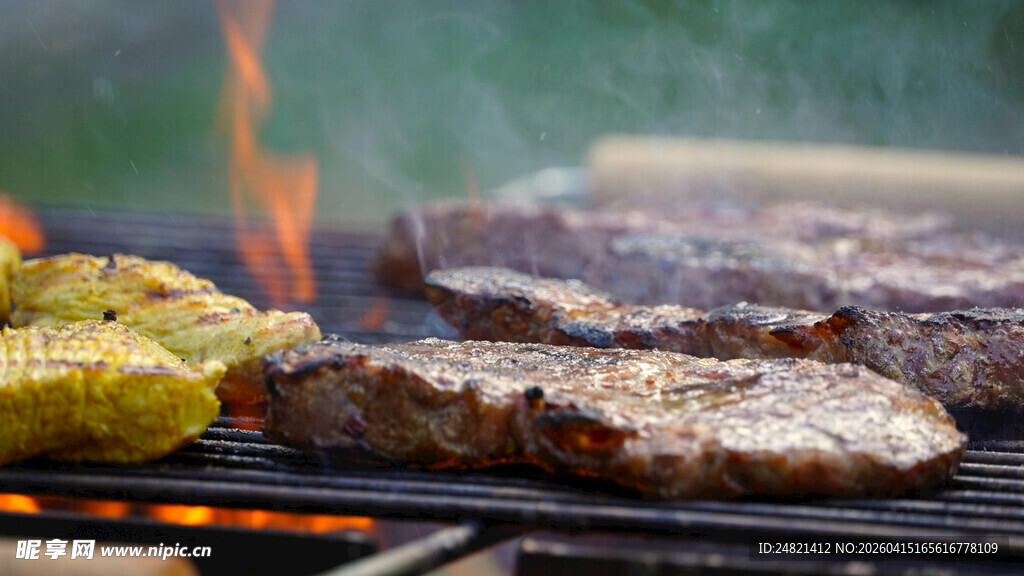 户外烤肉美味瞬间